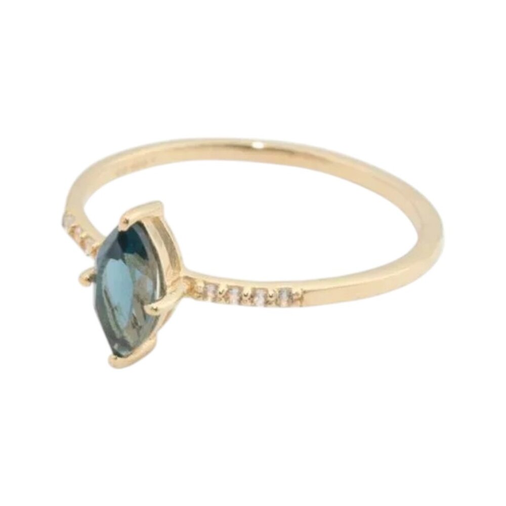 SHIVAM Gold/Blue Topaz Made In India 14kt Gold Plated Gemstone Ring